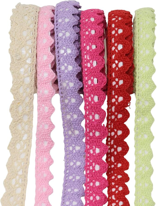 Honbay 6 Rolls of Lace Tapes Fabric Trim Decorative Tapes Lace Pattern Self-Adhesive Tapes Washi Tape Masking Tape for Scrapbook Drawers Cups Books Hats Bags Crafts - 6 Colors, 16mm x 2yards (B)