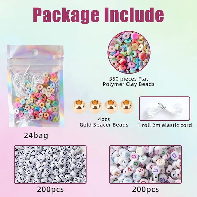 WJXCYGG 24 Set Clay Beads Friendship Bracelet Making Kit Party Favor DIY Jewelry Supplies Bead Set Make Your own Personalised Bracelet for Summer Wedding Birthday Gift Craft Wrapped