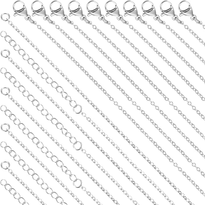 20 Pack Bulk Stainless Steel Chain, Necklace Chains for Jewelry Making, Silver Thin Chain (18 Inches + 20 Inches)