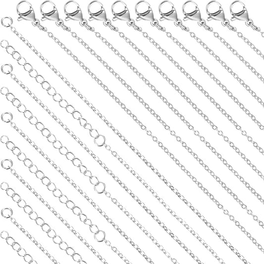 20 Pack Bulk Stainless Steel Chain, Necklace Chains for Jewelry Making, Silver Thin Chain (18 Inches + 20 Inches)