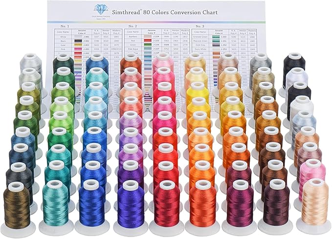 Simthread 80 Colors Embroidery Thread 500M (550Y) with Clear Plastic Storage Box Polyester Embroidery Machine Thread Compatible with Janome and Robison-Anton Colors