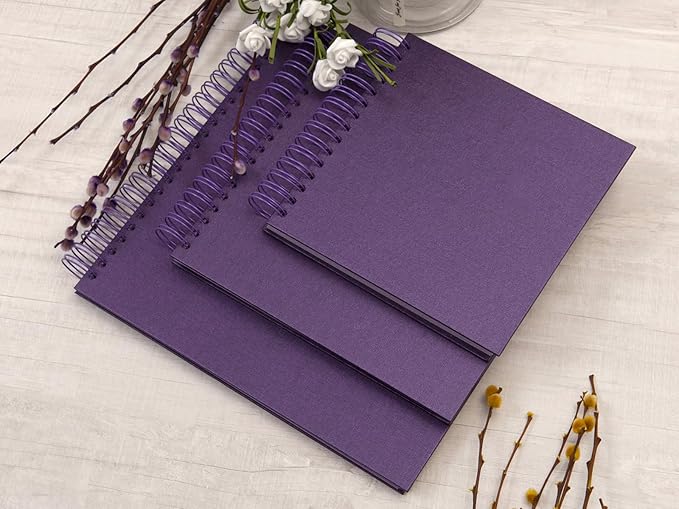 potricher 8 x 8 Inch DIY Scrapbook Photo Album 80 Pages Thick Kraft Blank Purple Paper Memory Book for Wedding and Anniversary Family (Purple, 8 Inch)