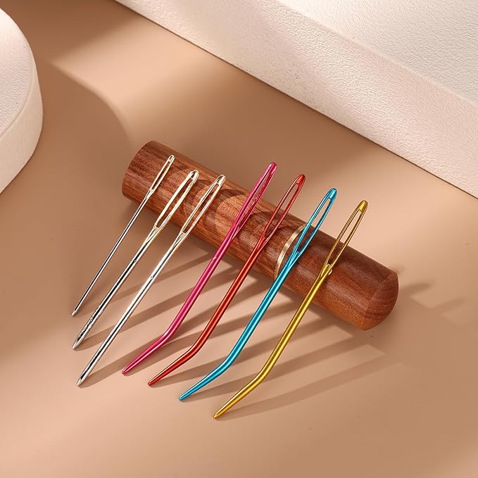 17pcs Large Eye Sewing Needles Kit, Stainless Steel Large Eye Blunt & Bent Tapestry Needles with Wooden Case for Hand Yarn Knitting and Crochet Embroidery(5 Colors)
