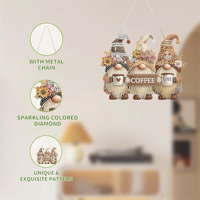 AIBOERL Diamond Art Hanging Kit for Adult,Special Shaped Rhinestone,Double Sided 5D DIY Acrylic Diamond Art Painting Window Pendants Home Garden Wall Hanging Kits Hanging Ornament(Dwarf)