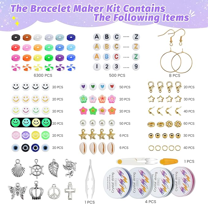 JQEEYGV Friendship Bracelet Kit, 2 Boxs 7300Pcs Clay Beads for Bracelet Making Kit with Number Letter Beads DIY Jewelry Charms Making Crafts Gifts for Girls Ages 6-12