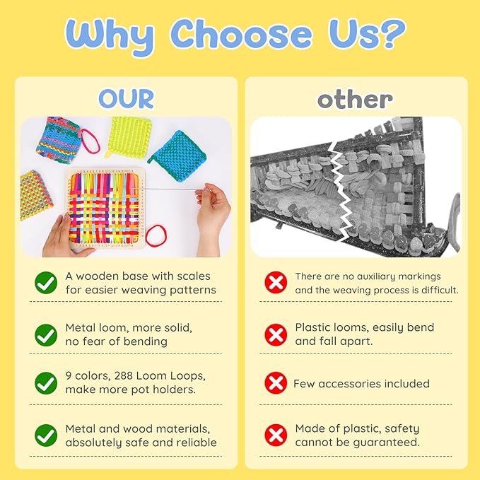 DREMTOY Metal Weaving Loom Kit Toys, DIY Crafts Projects for Kids and Adults, Gift Ideas for Girls 6-12 Years, Easy Potholder Loom Knitting for Beginners, Includes 9 Colors, 288 Craft Loops