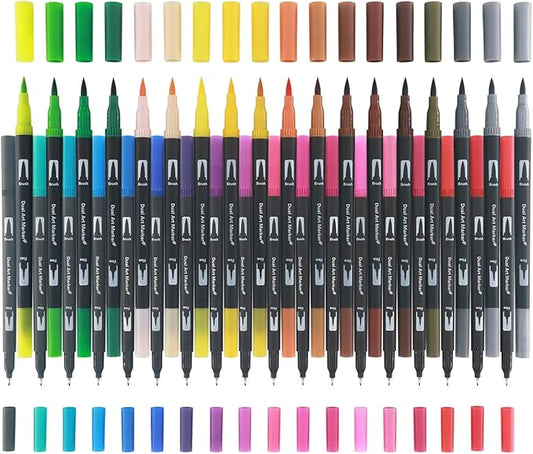 Markers for Adult Coloring Books No Bleeding, Set of 36 Colors, Coloring Pens for Adults, Dual Brush Marker Pens with Fine & Brush Tips, Art Supplies for Drawing, Calligraphy, Sketching and Doodling.