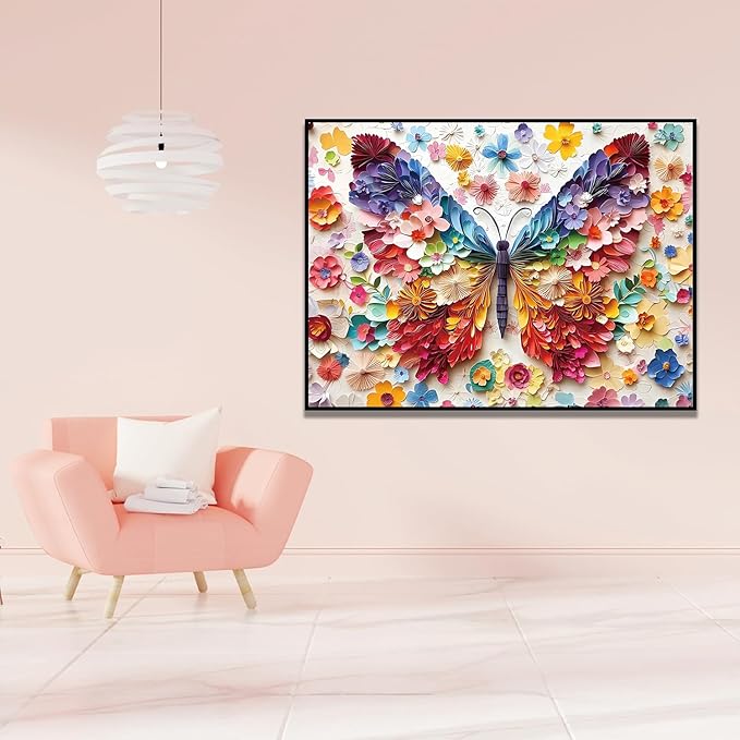 EIBEILI Adult Diamond Painting Set -Flower Butterfly Diamond Painting Set, 5D Diamond Painting, DIY Full Diamond Painting Gemstone Craft 11.8x15.7 inches
