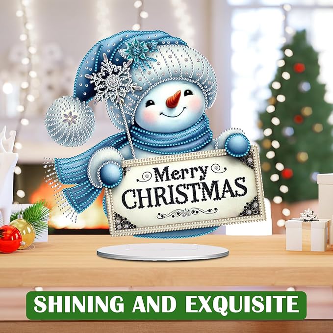 LAKEQUILL Christmas Diamond Painting Kits, Tabletop Ornament, Stand Up Diamond Art Desktop Kits for Home Office Decor, New Year Gift - Snowman (Blue)