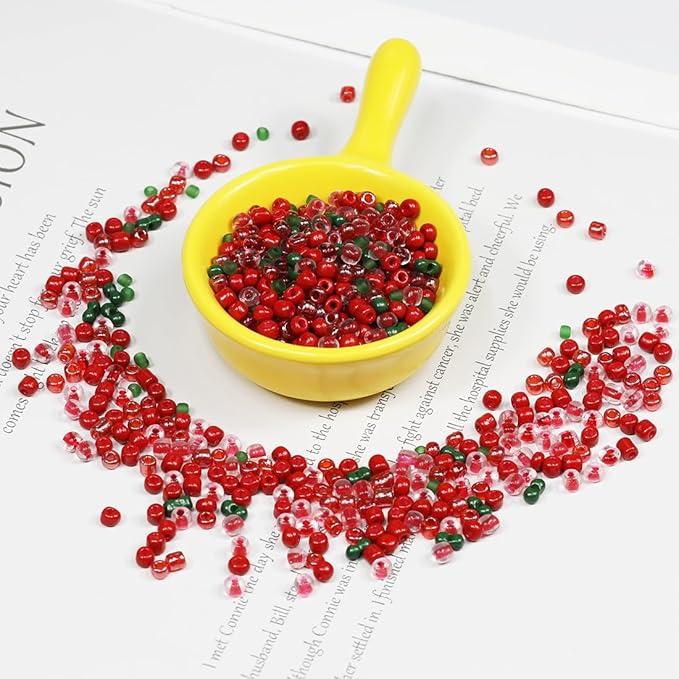 Bulk 4mm Red & Green Seed Beads for Jewelry Making 110 Grams About 1600pcs,6/0 Glass Craft for Making Earrings, Bracelets, Pendants, Waist Jewelry, DIY Handmade Seed Beads(Red & Green Mix)