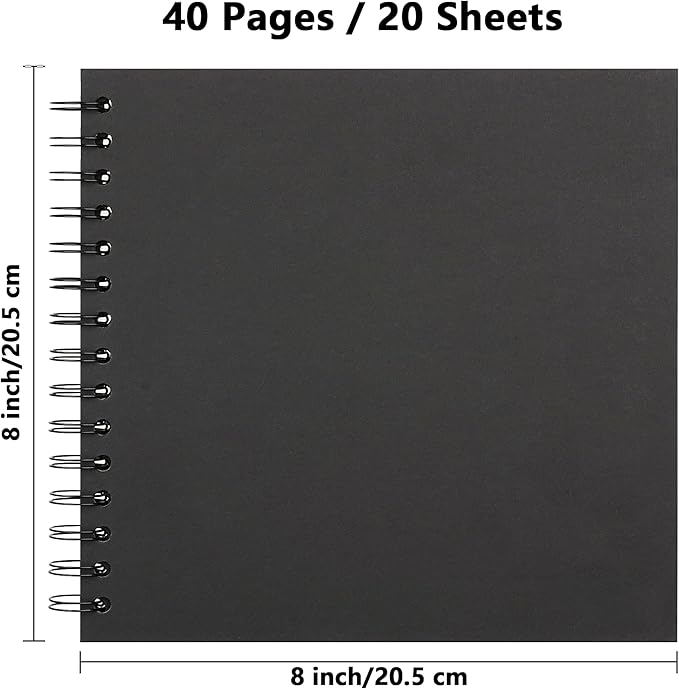 8 x 8 Inch DIY Scrapbook Photo Album Hardcover Kraft Blank Page Acid-Free 40 Pages (20 Sheets) Memory Book for Wedding Anniversaries Family Baby Memories Small Scrapbooking Projects, Black