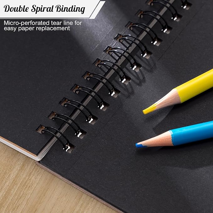 Drawing Sketchbook Kit, A5 Sketch Book with 24 Color Pencils, Three Color Black Sketch Pad, Acid-Free Sketch Pad for Kids, Artist, Art Paper Drawing Supplies for Gifts (5.8×8.3 inch)