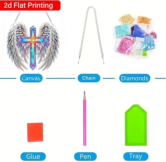 ZeeLionArt Hanging Diamonds Art kit for Adult,Angel Wings Pendant Diamonds Painting Art Kit,7.0x6.6inch Acrylic Diamonds Painting Board Kit Ornament, Special Crystal Diamond Hanging Ornament