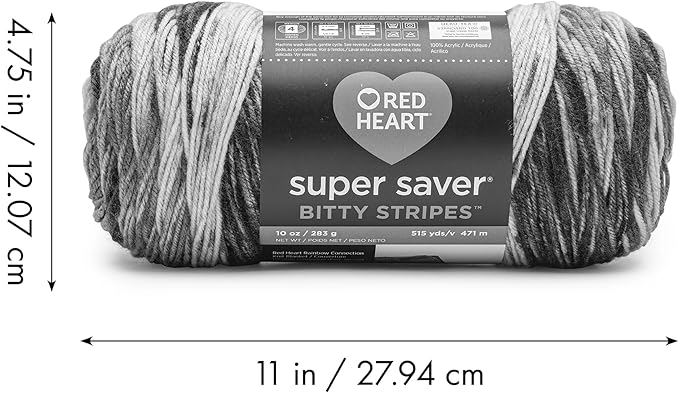 Red Heart Super Saver Bitty Stripes Horizon Yarn - 2 Pack of 10oz/283g - 100% Acrylic - #4 Worsted (Medium) - 515 Yards - Knitting/Crochet