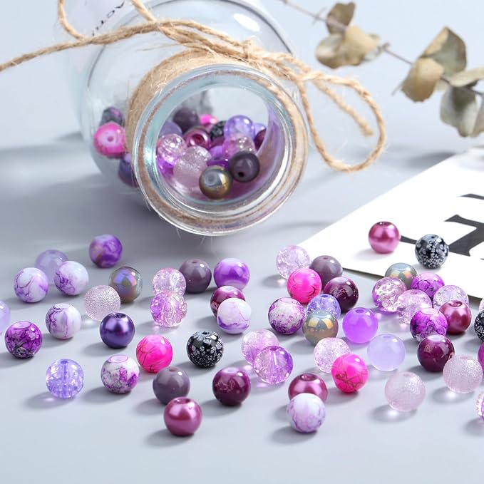 DUQGUHO 8mm Purple Beads for Jewelry Making Purple Glass Beads for Bracelets Crystal Glass Round Bead Bracelet Friendship Bead Kit 360PCS