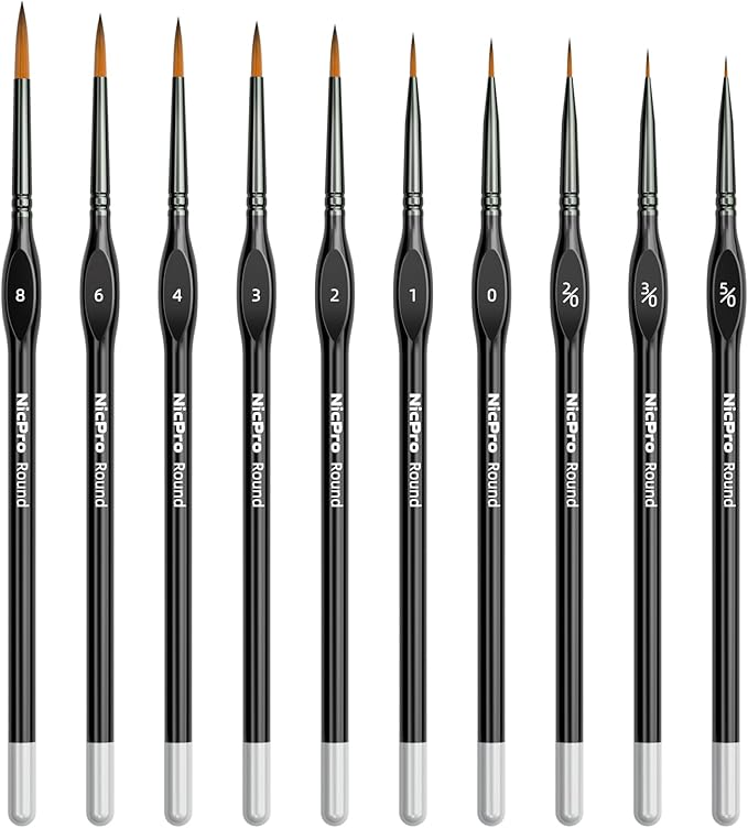 Nicpro Miniature Paint Brushes - 10PCS Model Paint Brush Set for Acrylic Oil Watercolor, Micro Detail Paint Brushes for Model, Miniature, Art Painting, Fine Detailing, Paint by Numbers, Craft