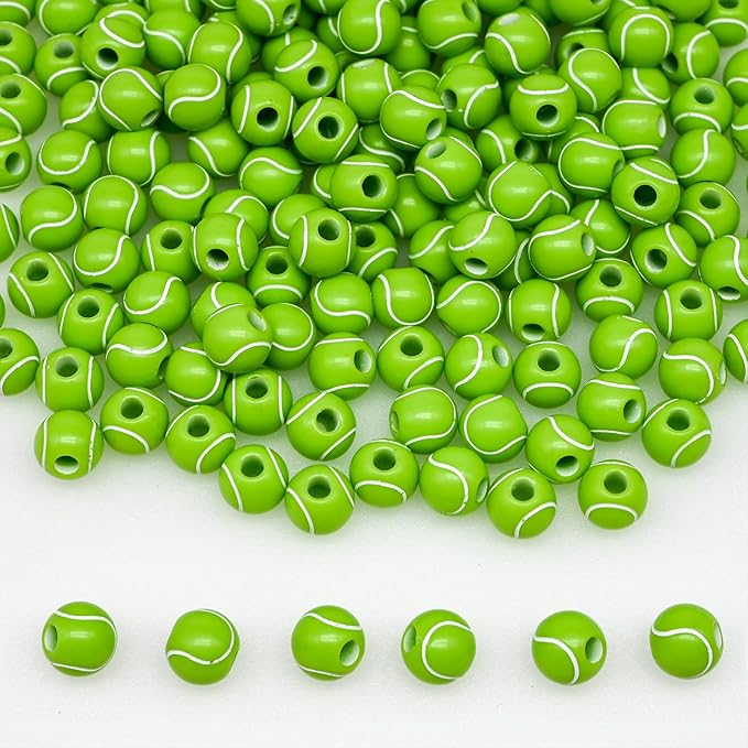 200+ pcs Tennis Ball‌ Beads Sport Bulk Kandi Beads for Jewelry Making, Bracelet Keychain Becklace Charm Bead Kit (Tennis Ball‌)