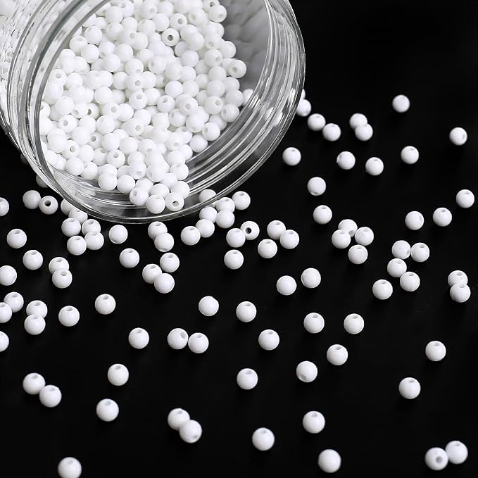 bonny boxx 2000pcs 4mm smooth white acrylic round beads, plastic resin bubblegum balls chunky gumball beads for necklace and bracelet making, crafting supplies