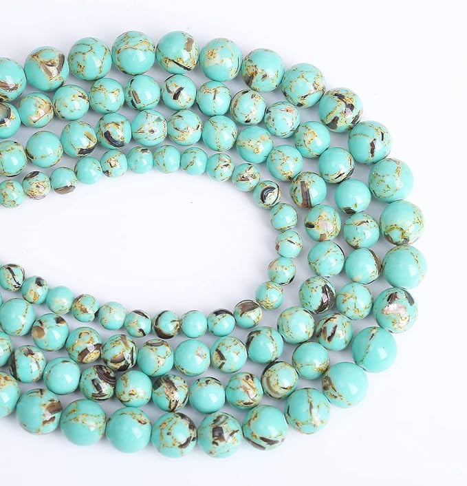 8mm 45pcs Turquoise Beads with Mother of Pearl Blue Howlite Shell Turquoises Stone Beads for Jewelry Making Bracelet DIY Bracelets Necklace Earrings