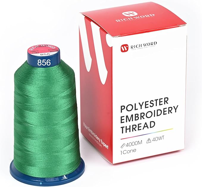 Poolin Embroidery Machine Thread Richword Selected Green 4000M 40WT Polyester Embroidery Thread – Smooth, Strong Single Spool for Home & Commercial Machines 0856