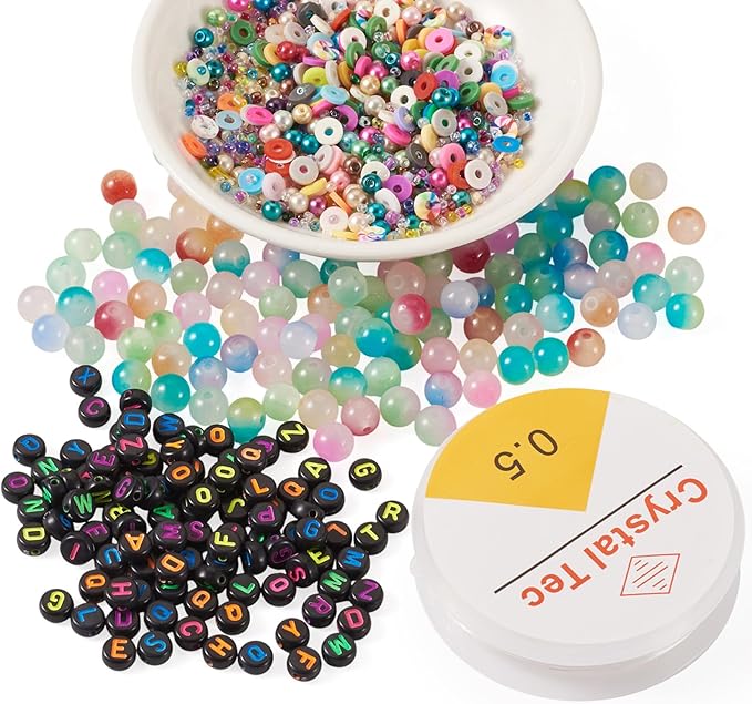 Spritewelry Friendship Bracelet Making Kit with Glass Seed Beads 8mm Colorful Clay Beads Bracelet Making Kit for Adults Letter Bead for Jewelry Making DIY Crafts Gift Supplies 1 Bag