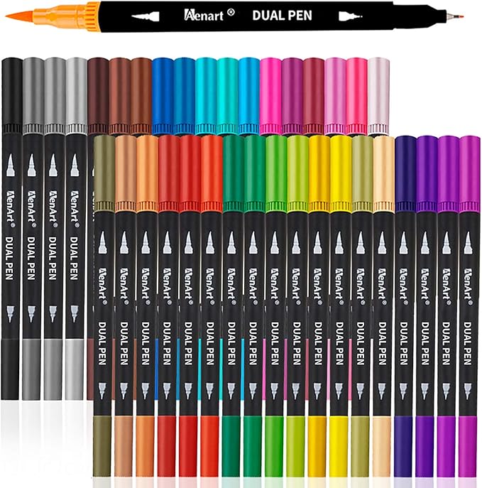 Dual Markers Brush Pens Easter Basket Stuffers, 36 Art Markers for Gifts Trendy Stuff, Double Tip Colored Pen for Adult Coloring Books Art Suppliers