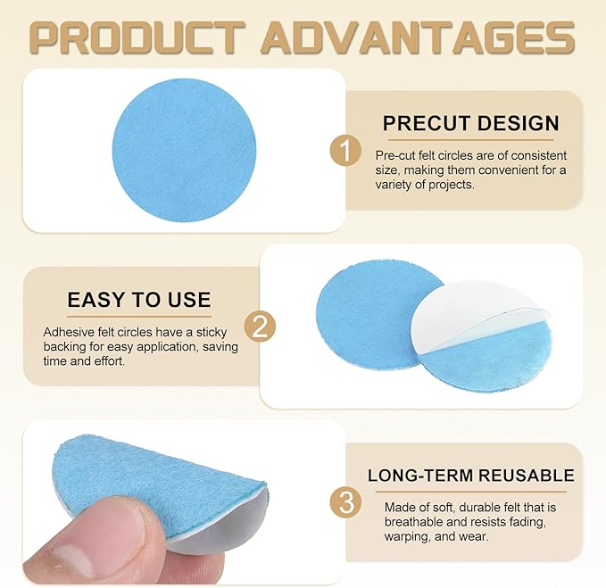 uxcell 100 Pcs Adhesive Felt Circles, 1" Round Non-Woven Felt Pads Stickers Dots Pre Cut for DIY Crafts Sewing Handcraft Costume Holiday Decoration, Sky Blue