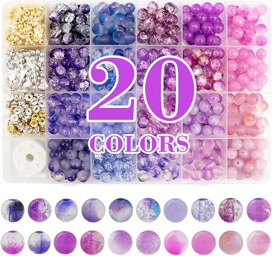DIPSEOI 8mm Glass Beads for Bracelet Kit - 900 Pcs Jewelry Making Kits Bead DIY with Spacer Charms (Purple Series)
