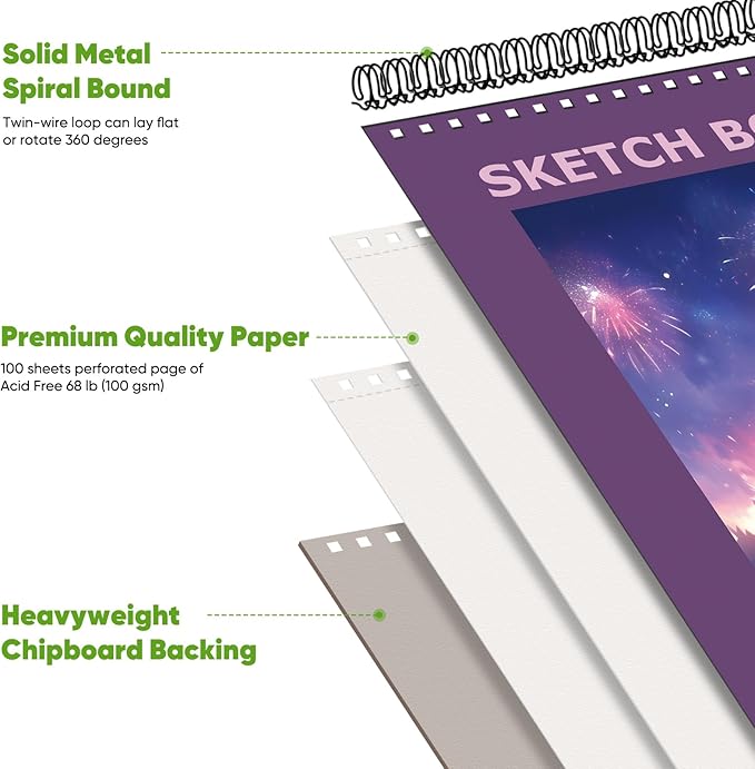soucolor 9"x12" sketch book for women sketch book, 100 sheets (68lb/100gsm) drawing paper, art supplies for adults, 1-pack