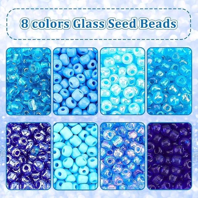 PH PandaHll 6/0 Blue Seed Beads, 1900 Pcs 4mm Multicolor Beading Glass Seed Beads Waist Beads 8 Colors Round Mini Spacer Czech Beads for Jewelry Making Christmas Decoration
