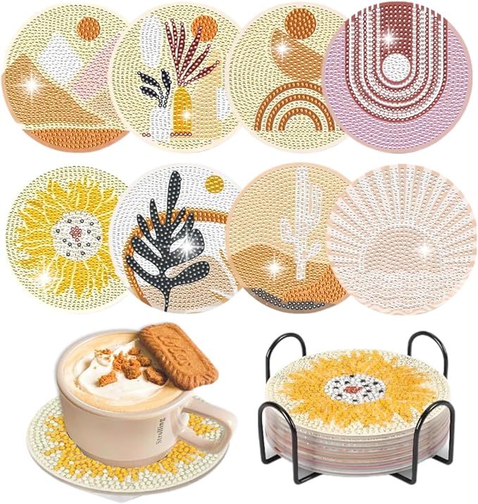 8 Pcs Bohemia Diamond Painting Kits | Diamond Painting Kits with Holder | Diamond Art Coasters for Beginners Adults - Perfect Art Craft Supplies Gift!… (Bohemia)