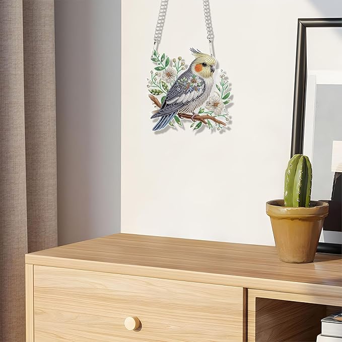 JZHYOAN DIY Bird Diamond Art Hanging Kit Diamond Painting Decorative Sign Hanging Diamonds Craft Pendant Wind Chimes with Diamonds Art Window Pendants Acrylic pendant Crystal Arts pendant Craft Decora