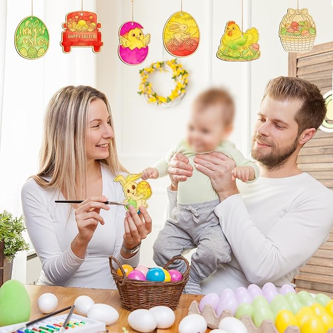 80PCS Wooden Easter Ornaments to Paint, 10 Styles DIY Blank Unfinished Wood Egg Cutouts Ornament for Crafts Hanging Decorations Happy Easter Hallow Egg Rabbit Bunny Butterfly Flower Hen