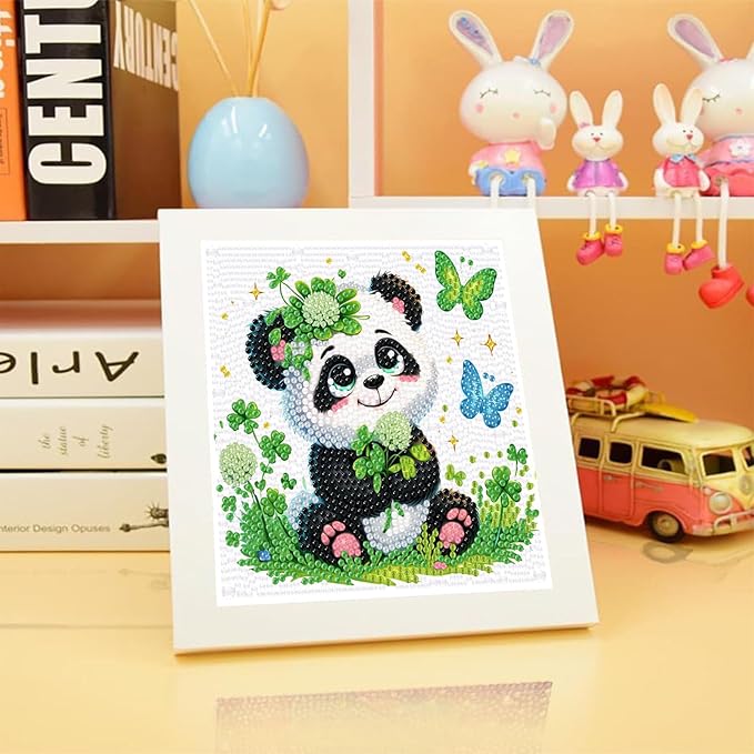 Arttoplus Panda Diamond Art Kits for Kids 4-6-8-12 with Frame-Animal Diamond Painting Kits for Kids with Frame,Panda Gem Art Kits for Kid for Gift Home Wall Decoration(7x7inch)