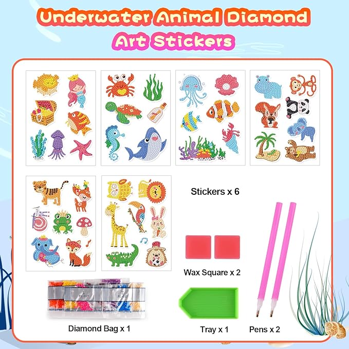 Labeol Diamond Art Kits for Kids Boys and Girls Ages 6-8-10-12 Easy to DIY Creative Diamond Art Sticker Craft by Numbers Kits for Kids and Adult Beginners (Jungle Animals)