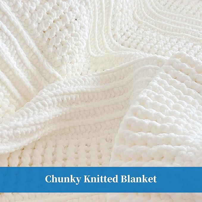 BALAPET 8 Pack Chunky Chenille Yarn for Crocheting & Knitting, 27yds 8 oz Each Skein Fluffy Kitting Yarn Set, Thick Velvet Plush Yarn for Handcrafts Weaving Making Blankets, Clothes, Cream White