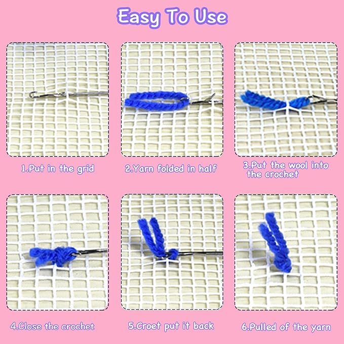 LAPATAIN Latch Hook Kits for DIY Throw Pillow Cover,Needlework Cushion Cover Hand Craft Crochet for Great Family 17X17inch Two Chickens(White)