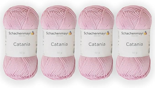 4 Skein/Pack Schachenmayr (SMC) Catania Originals Yarn, Each Ball 1.76 Oz (50gr) / 136 Yards (125 m), 100% Mercerized Cotton for Knitting and Crochet Yarn, Sport Weight, 246 - Pink