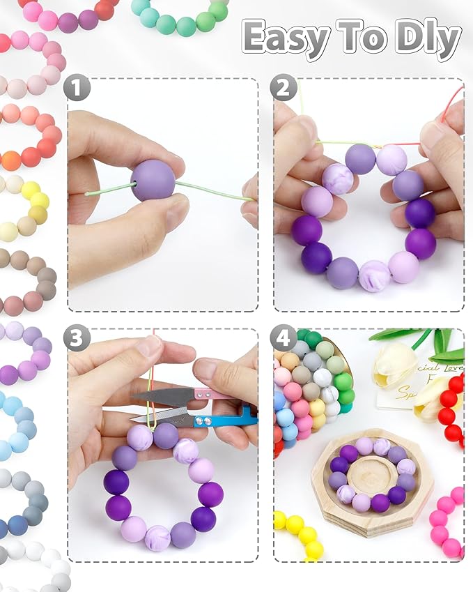 160pcs fiveizero 15mm silicone beads for keychain making - mixed color round rubber beads bulk, diy craft supplies for bracelets necklaces pens(white)