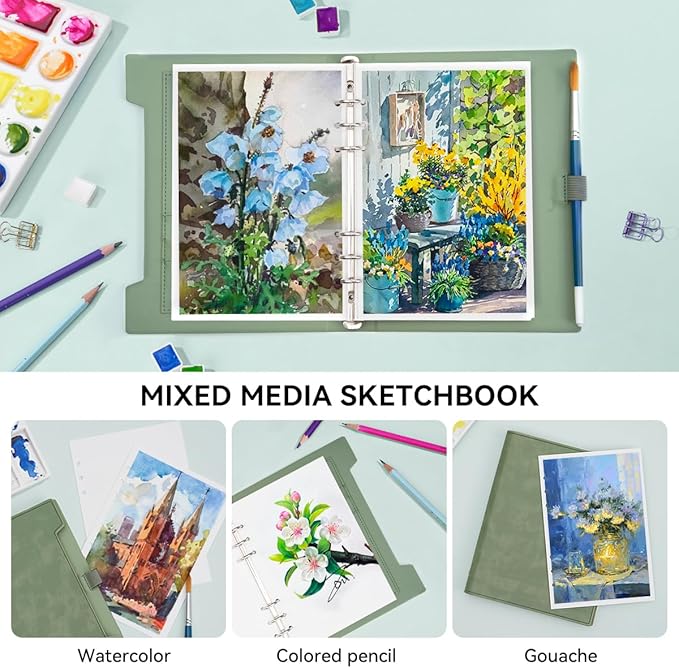 Lightwish Watercolor Sketchbook,100% Cotton Acid Free Watercolor Journal,300gsm/140lb Hot Press Watercolor Paper for Artists,Adults,Students,20 Sheets,9.25 * 6.3 Inches