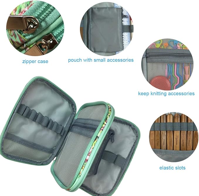 New Crochet Hook Case Without Hooks and Accessories, Zipper Storage Organizer Bag with Web Pockets for Various Crochet Needles/Knitting Accessories/Crochet Hook Kit Tools, Lightweight, Easy to Hold