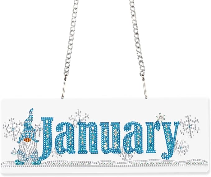 Diamond Painting Kits Hanging Pendants, DIY Crystal Rhinestone Wreath Kits, Colored Imitation Art Point Crystal Diamond Art Window Pendants Home Garden Wall Door Birthday Festival Gifts (January)