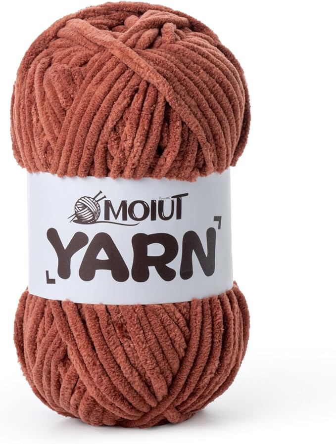 Fluffy Chenille Yarn for Crocheting, Chunky Velvet Yarns for Crochet Amigurumi, Baby Yarn for Crocheting Soft Blanket, 87.4yds /3.5 oz Bulky Yarns for Crafts/Hats/Shoes/Socks (Rust)