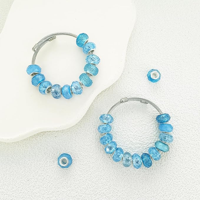 Large Hole Sky Blue European Beads - 100 Assorted Pieces for Pens, Fairy Wands, Garden Decor, Lampwork Craft, Spacer Beads for DIY Charms, Bracelets, Necklaces & Jewelry Making