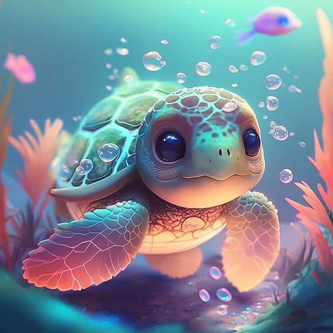 Sea Turtle Diamond Painting Kits for Adults - Cute Sea Turtle Diamond Art Kits for Adults, DIY 5D Diamond Painting with Round Gem Art Kits for Gift Home Wall Decor 12x12 inch
