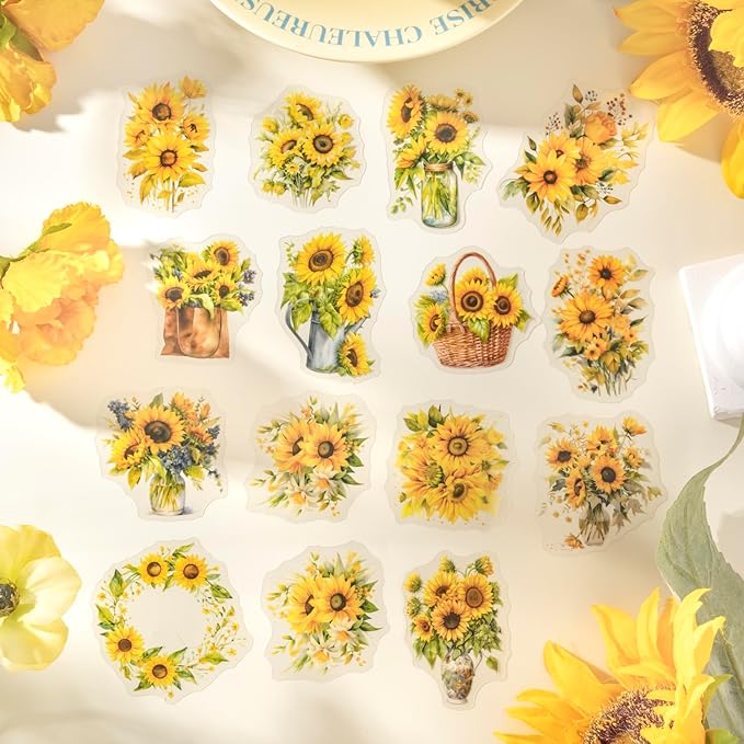 TIAMECH Journey to The Light PET Stickers - 180 Pcs Sunshine Sunflower Landscape Design, Waterproof Sticker for Journaling & Scrapbooking, Junk Journal Supplies, Ephemera & DIY Crafts