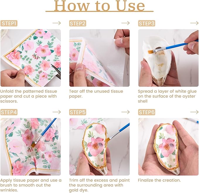 APUDWN 16 Set Natural Oyster Shells for Crafts 4-5 Inch Flat Oyster Shell Kits Drilled Includes Floral Chinoiserie Decoupage Napkins Glue Paints Twine Brushs for DIY Arts Hanging Ornaments