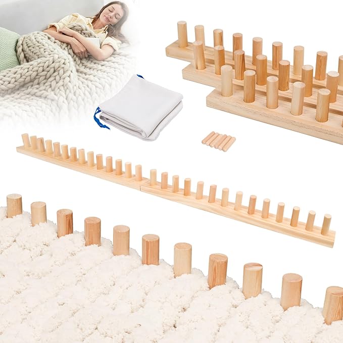 Solid Wood Chunky Blanket Loom for Bulky Yarn to Knit Without Needles - Modular Chunky Yarn Loom for Blankets & Scarves - Available in 32"/48"/72" - with Storage Bag, Stress Relief DIY Gift
