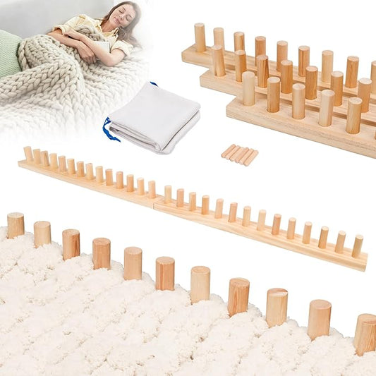 Solid Wood Chunky Blanket Loom for Bulky Yarn to Knit Without Needles - Modular Chunky Yarn Loom for Blankets & Scarves - Available in 32"/48"/72" - with Storage Bag, Stress Relief DIY Gift