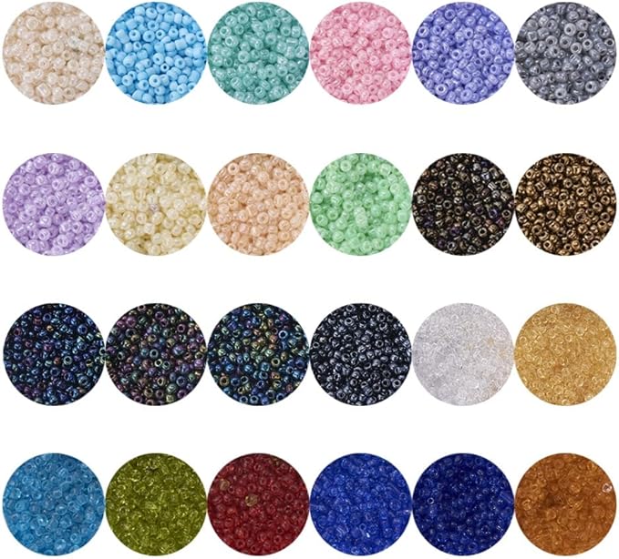 2mm Glass Seed Beads Jewelry Making Kit, 2 Boxes 48 Colors Small Bead Friendship Bracelet Set with Pendants, Letter Beads & Elastic Cord, Gift for Craft Enthusiasts